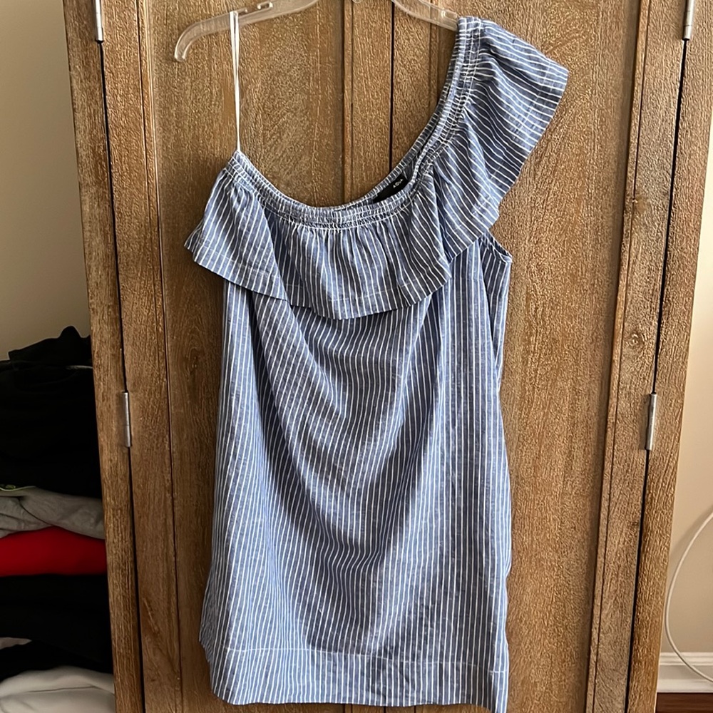 Aqua Off the Shoulder Cotton/Linen Sundress
